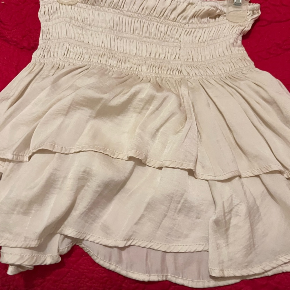 Glam Tan Bubble Mini Skirt with Smocked Tiered Design